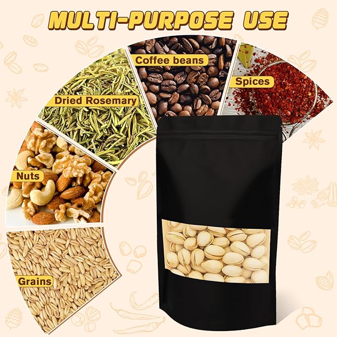 Resealable Smell Proof Bag, 50 Pcs Zip Lock Bags with Window, Reusable Snack Bags, Stand Up Pouches Heat Sealable, Food Storage Baggies for Cookies, Herbs, Tea, Coffee, Spice, Jerky