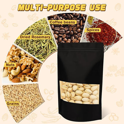 Resealable Smell Proof Bag, 50 Pcs Zip Lock Bags with Window, Reusable Snack Bags, Stand Up Pouches Heat Sealable, Food Storage Baggies for Cookies, Herbs, Tea, Coffee, Spice, Jerky
