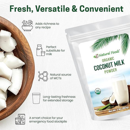 Z Natural Foods Organic Coconut Milk Powder - All-Natural Vegan Dairy-Free Alternative with MCTs - Unsweetened Coconut Creamer for Coffee & Smoothies - Gluten-Free, Non-GMO, 2 lbs