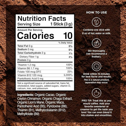 VitaCup Shroom Fuel, Mushroom Based Instant Coffee Alternative Packets, Mushroom Coffee Substitute w/Cacao, Cinnamon, Chaga, Lions Mane, & Maca for Energy, Immune Support, & Focus, 48 ct