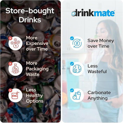 Drinkmate OmniFizz Sparkling Beverage Maker CO2 Bundle - Sparkling Water/Soda Streaming Machine That Carbonates Any Drink - Includes 1 CO2 Cylinder, 1 Carbonation Bottle, 1 Fizz Infuser - Arctic Blue