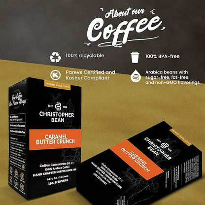 Christopher Bean Coffee - 396 servings, 30 to 1 Blend Bag in Box Liquid Instant Coffee or Cold Brew Coffee Concentrate - Hot or Iced Coffee - Caramel Butter Crunch