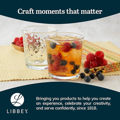 Libbey Awa Tumbler and Rock Glasses Drinking Set, Elegant Polka Dot Drinking Glasses Set of 16, All Purpose Glass Cups Set for Events and Everyday Use