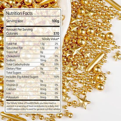Gold Pearl Star Rods Sprinkles, Edible Gold Pearls Sprinkles for Cake Decorating, 150g/5.29oz, Cake Decoration, Cake Toppers, Wedding Party, Christmas Baking Supplies