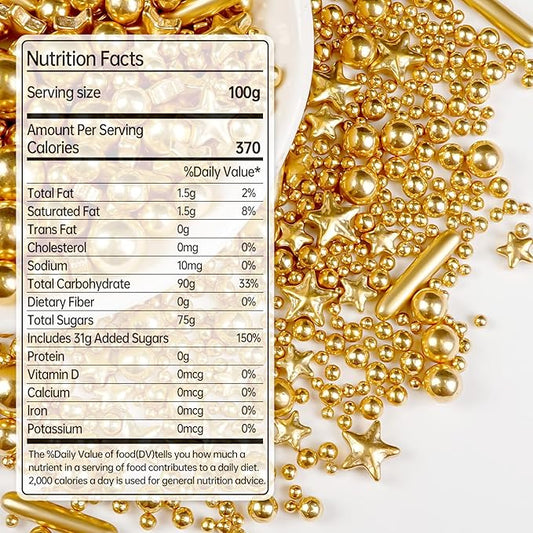Gold Pearl Star Rods Sprinkles, Edible Gold Pearls Sprinkles for Cake Decorating, 150g/5.29oz, Cake Decoration, Cake Toppers, Wedding Party, Christmas Baking Supplies