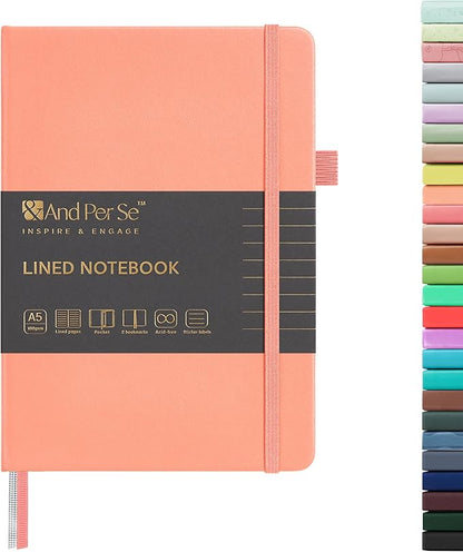 &And Per Se Lined Journal Notebook, 160 Pages, A5 5.7 x 8 inches College Ruled Thick Paper Notebook Journals for Writing, Hardcover Notebooks for Women Men Office School (1 Pack, Peach)