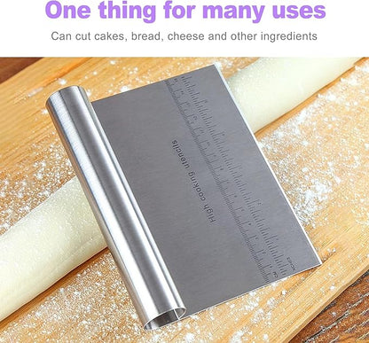 2 Pack Stainless Steel Dough Cutter Scraper Set - Bench Scraper & Pastry Knife with Measuring Marks - Bread Dough Baking Professional Kitchen Tool