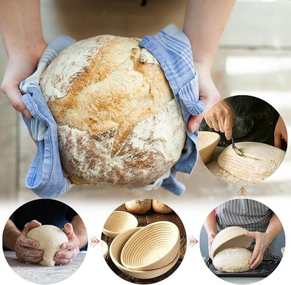 Banneton Bread Proofing Basket: 2 PCS Sourdough Proofing Basket with Liner - Round Banneton Basket for Baking
