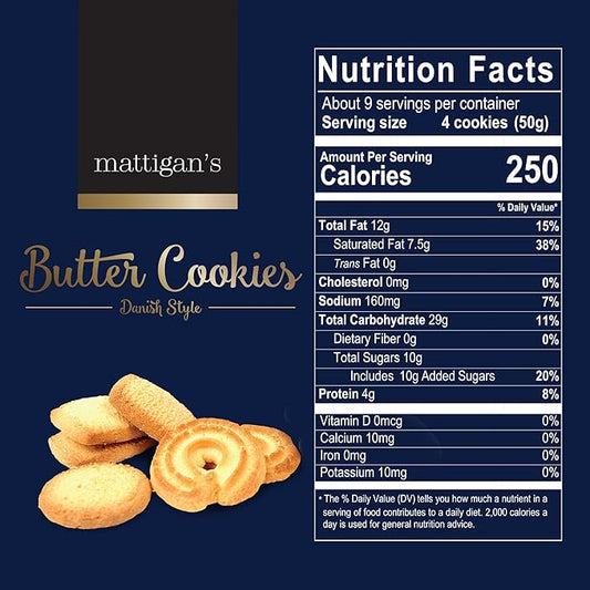 Mattigan's Butter Cookies Traditional Danish Style Cookie Assortment, 16 Oz Tin, Gourmet Gifts for Holidays, Birthday, Special Occasions, Snack Gift, Assorted Cookie Dessert Sweets, Reusable Metal Tin