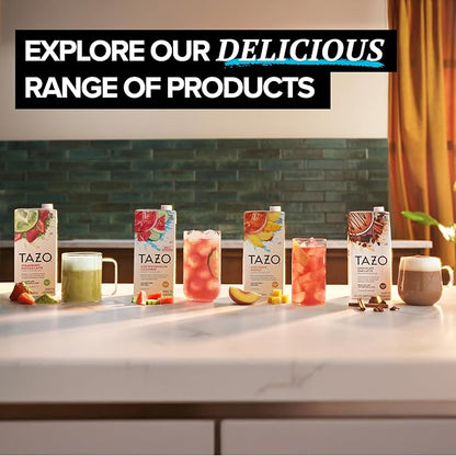 TAZO Tea Concentrate, Chocolate Chai Latte, Strawberry Matcha Latte, Iced Peach Mango 32 Fl Oz (2ea) (Variety Pack)