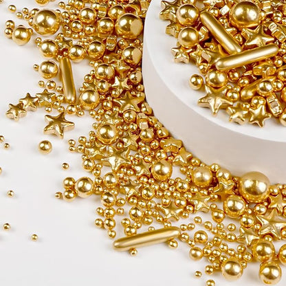 Gold Pearl Star Rods Sprinkles, Edible Gold Pearls Sprinkles for Cake Decorating, 150g/5.29oz, Cake Decoration, Cake Toppers, Wedding Party, Christmas Baking Supplies
