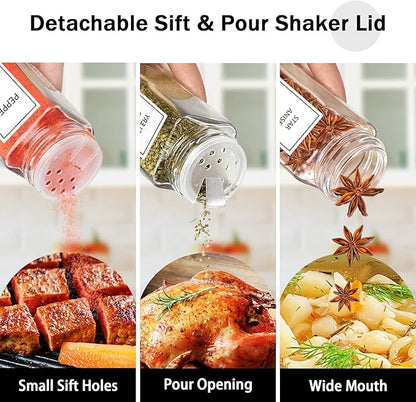 Aliggbent Spice Jars with Lable, 48 Pcs 4 oz Glass Spice Jars with Bamboo Lids, Spice Containers Bottles, Glass Seasoning Jars with Shaker Lids, Collapsible Funnel, for Spice Racks, Pantry,Cupboard
