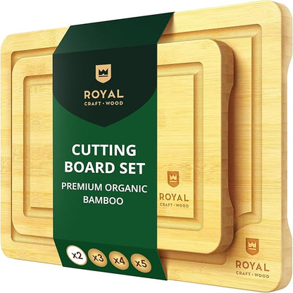 Chopping Board Set of 2 - Wooden Cutting Boards for Kitchen Meal Prep & Serving - Bamboo Wood Cutting Board Set - Charcuterie & Chopping Butcher Block for Meat - Kitchen Gadgets Gift