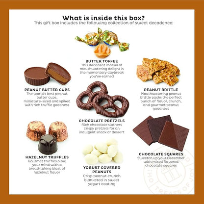 Oh! Nuts Chocolate Gift Basket - 6 Section Candy Square Metal Tin Box - Gourmet Assorted Chocolate Gifts Baskets - Healthy Chocolate Gifts Box for Birthday, Holiday, Corporate, Family, Men & Women