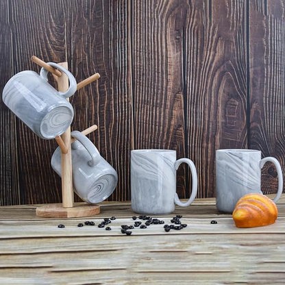 Coffee Mugs Set of 4,16 OZ Large Marble Ceramic Tea Cups with Big Handle,Bulk Grey Marble Mugs Set for Latte, Beer,Cappuccino,Microwave Dishwasher Safe Cup for Men Women Gift