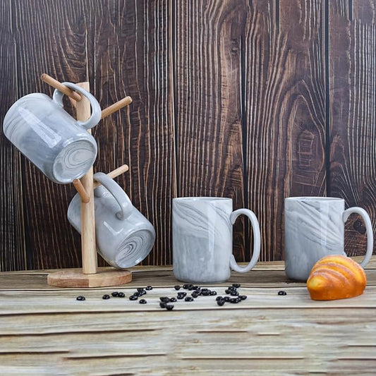 Coffee Mugs Set of 4,16 OZ Large Marble Ceramic Tea Cups with Big Handle,Bulk Grey Marble Mugs Set for Latte, Beer,Cappuccino,Microwave Dishwasher Safe Cup for Men Women Gift
