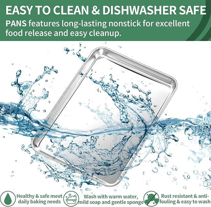 Baking Sheets Set of 2, HKJ Chef Cookie Sheets 2 Pieces & Stainless Steel Baking Pans & Toaster Oven Tray Pans, Rectangle Size 18 x 13 x 1 inch, Non Toxic & Healthy & Easy to Clean
