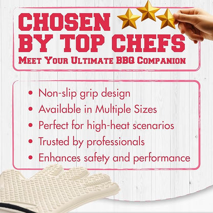 Kitchen perfection XL Silicone Smoker Oven Gloves For Women -Extreme Heat Resistant BBQ Gloves -Handle Hot Food Right on Your Grill Fryer&Pit|Waterproof Grilling Cooking Mitts|Superior Set+3 Bonuses