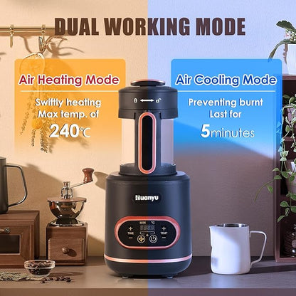 Huanyu Coffee Bean Roaster 100g with Timer Coffee Roasters for Home Use with Adjustable Heating and Cool Setting Electric Roaster 1500w 110v