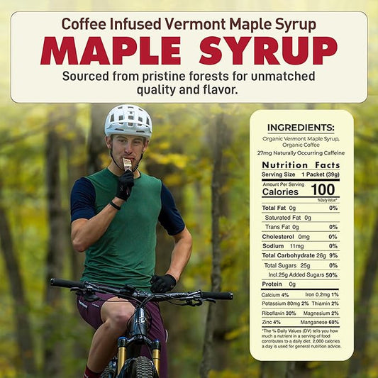 UnTapped Coffee Infused Vermont Maple Syrup Packets for Athletes, Box of 20-1 fl oz | Pure Maple Syrup with Organic Coffee for Natural Endurance Energy | Fuel to Keep You Running Longer