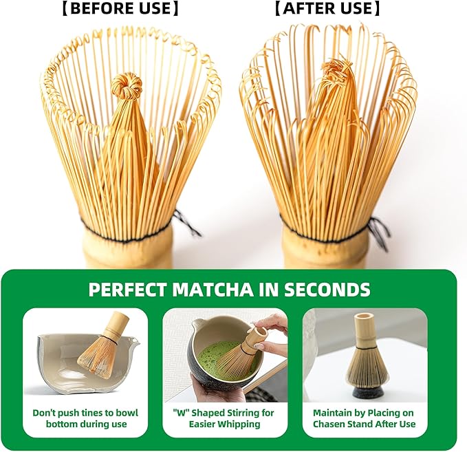 TEANAGOO Matcha Whisk Set,Bamboo Matcha Whisk (100 prongs) with Black Holder,6-PCS Traditional Starter Set,Scoop (Chashaku),Bamboo Chasen for Making Latte,Ceremony Accessory,Gife for Friend/Family