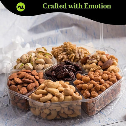 NUT CRAVINGS Gourmet Collection - Christmas Treats Nuts Gift Basket with Happy Holiday Ribbon (7 Assortments) Food Arrangement, Healthy Snack Care Package, Food Assortments