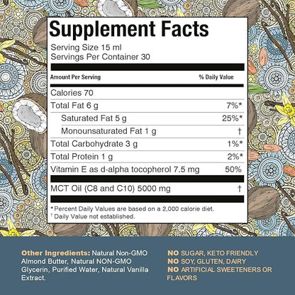 MCT Oil Blend – Vanilla | Keto-Friendly Liquid for Energy & Focus | Dairy-Free, Sugar-Free, Gluten-Free, Vegan | 30 Servings