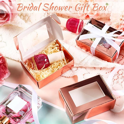 Zonon 30 Pcs Soap Boxes for Homemade Packaging, Mini Kraft Treat Boxes with Window for Bakery Candy Soap Making Gift Packaging(3.5 x 2.4 x 1.2 Inch,Rose Gold)