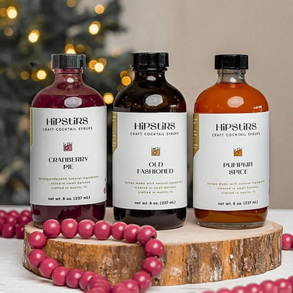 HipStirs Holiday Trio Pack - Our Cocktail Mixers Variety Pack Contains our Delicious Pumpkin Spice Syrup, Classic Cranberry Pie Syrup & Timeless Old Fashioned Drink Mix (8 Fl Oz)