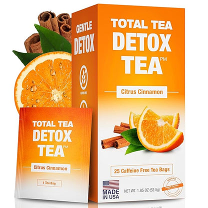 Total Tea SIimming Detox Tea Caffeine Free - 25 Day Detox - Herbal Tea with Chamomile, Hibiscus Tea & Ginger Root for Colon Cleanse – Natural Citrus & Cinnamon Fruit Tea for Digestive Health