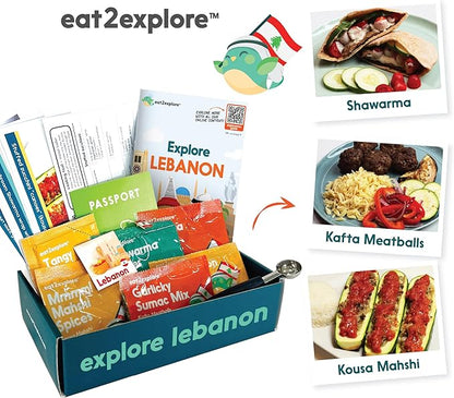 eat2explore Cooking Kits for Kids – Interactive & Educational Kids Cooking Sets Real for Ages 5 and Up,3 Recipe Cards & Global Ingredients – Fun Gift for Young Chefs (Lebanon Edition)