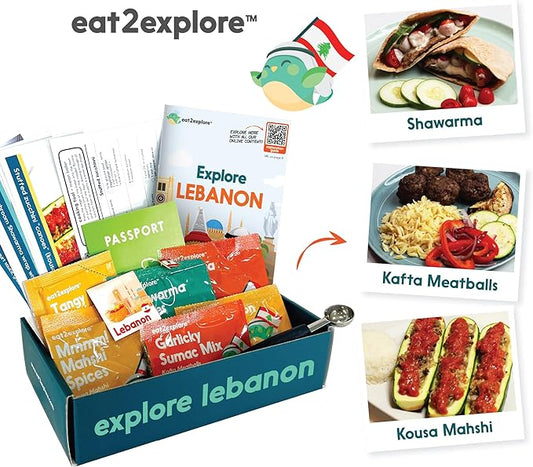 eat2explore Cooking Kits for Kids – Interactive & Educational Kids Cooking Sets Real for Ages 5 and Up,3 Recipe Cards & Global Ingredients – Fun Gift for Young Chefs (Lebanon Edition)