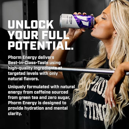 Phorm Energy Drink, Grape Smash Flavor, 200 MG Natural Caffeine From Green Tea, Sugar Free Carbonated Drink With Electrolytes & Vitamin B12, Dairy & Gluten Free, Vegan, 16 FL Oz Cans, 12 Pack