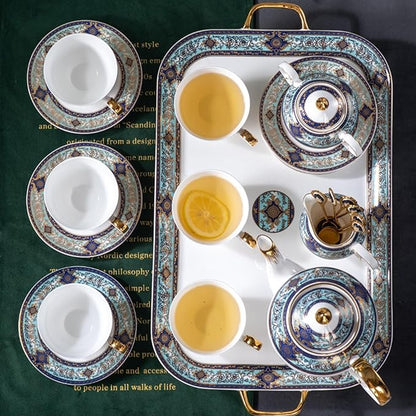 Euro Style Bone China Tea Set, 21 Piece Porcelain Tea Sets for 6 Adults, Bone China Tea Cup Set, Creamer Pitcher, Tea Set for Women Tea Party Set, Gift Package (21, Court)