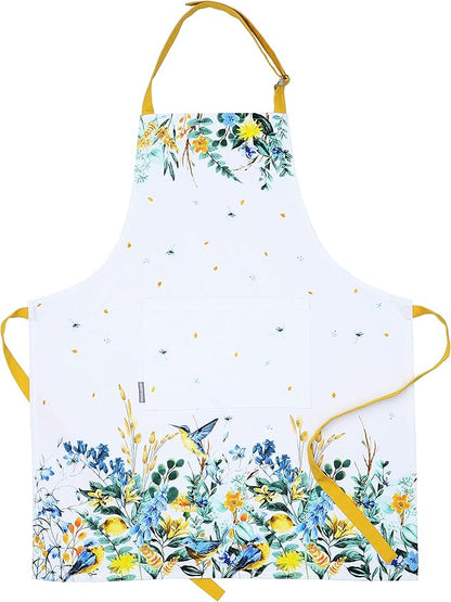 AMOUR INFINI Aprons for Women Adjustable Strap with Waist Ties Apron for Baking, Cooking, Gardening Aprons with Pocket Spring Apron (Wild Meadows- 27.5 x 33 Inches)