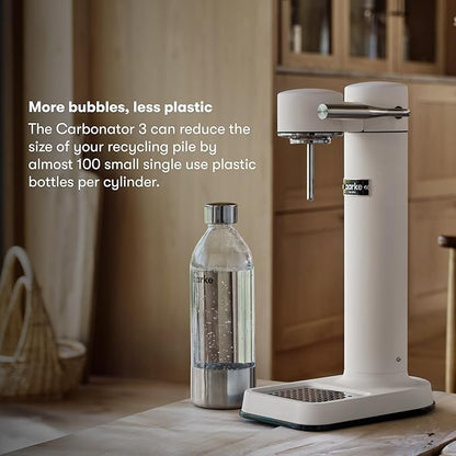 Aarke Carbonator lll with CO2 Cylinder, Sparkling & Carbonation Water Machine, Stainless Steel with PET BPA-Free Reusable Bottle Volume 1L/34 fl oz (Matte White)
