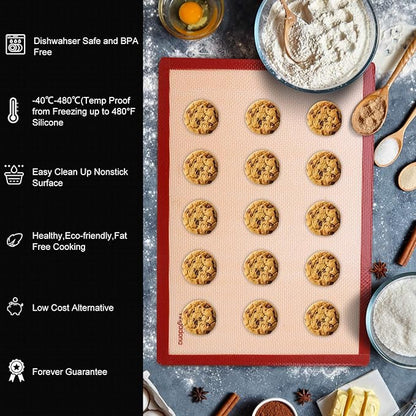 Silicone Baking Mats Set of 6, Food Grade Non-stick Reusable Baking Mat, Silicone Baking Slip Mat Oven Liner Sheet, Round & Square Cake Pan Mat, Pastry Board Rolling Dough Mats for Macaron Cookie