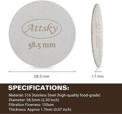 58.5mm Espresso Puck Screen, Espresso Filter for 58mm Portafilter Filter Basket, Reusable Espresso Screen with 1.7mm Thickness 150μm 316 Stainless Steel