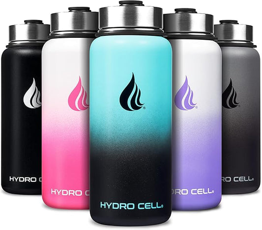 HYDRO CELL Stainless Steel Insulated Water Bottle with Straw - For Cold & Hot Drinks - Metal Vacuum Flask with Screw Cap and Modern Leakproof Sport Thermos for Adults (Teal/Black 32oz)