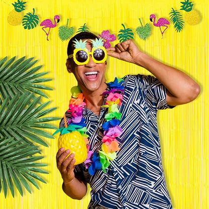 BRAVESHINE Foil Fringe Curtain Backdrop - 2 Pack Yellow Tinsel Photo Booth Backdrop Party Streamers for Easter, Birthdays, Christmas, Lemon, Pineapples, Kids' Party Decorations