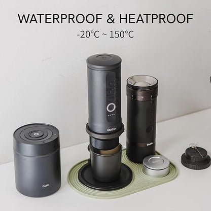 OutIn Silicone Coffee Mat, Foldable Waterproof, Drip Tray Mat For OutIn Products & Portable Coffee Makers 9.8’’ x6.7’’ (Green)