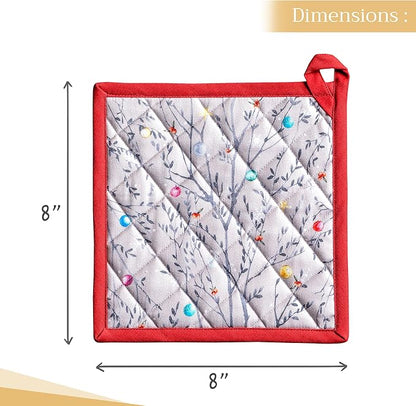 Maison d' Hermine Pot Holders 100% Cotton Heat Resistant Potholders 8" x 8" Hot Pads with Loop BBQ, Cooking, Baking, Grilling, Kitchen, Handling Hot Pans (Pack of 1, Fairy Christmas)