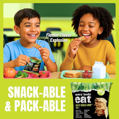 Every Body Eat Snack Thins, Gluten & Dairy Free, Vegan, School Safe Lunch Snacks, Fiery Chile Lime (20 Single Serve Bags, 1.1oz)