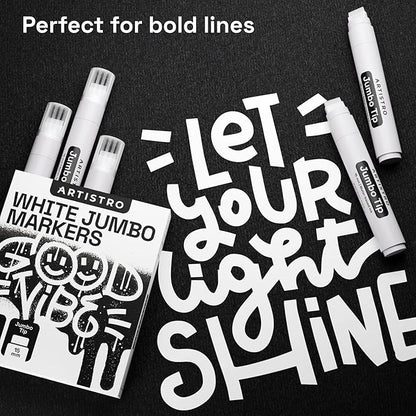 ARTISTRO 5 White Jumbo Markers Acrylic Markers with 15mm Jumbo Felt Tip for Murals Tagging Posters Art Journals & Calligraphy