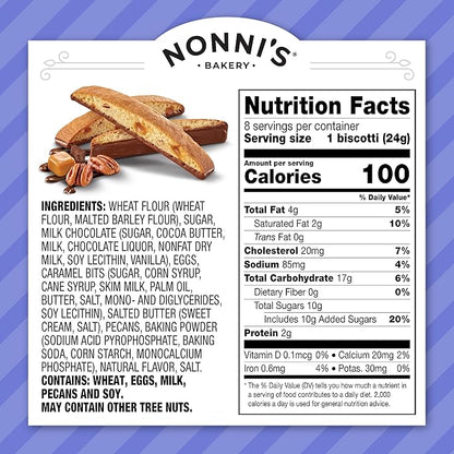 Nonni's Turtle Pecan Biscotti Italian Cookies - 6 Boxes Caramel Pecan Cookies Dipped in Milk Chocolate - Butter Pecan Biscotti Individually Wrapped Cookies - All Natural Ingredients - Kosher - 6.88 oz