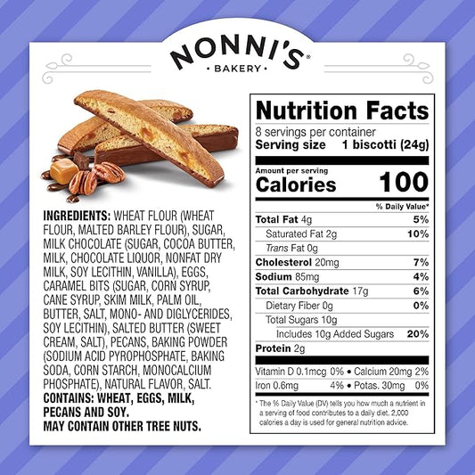 Nonni's Turtle Pecan Biscotti Italian Cookies - 6 Boxes Caramel Pecan Cookies Dipped in Milk Chocolate - Butter Pecan Biscotti Individually Wrapped Cookies - All Natural Ingredients - Kosher - 6.88 oz