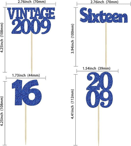 Gyufise 24pc 16th Birthday Cupcake Toppers - Deep Blue