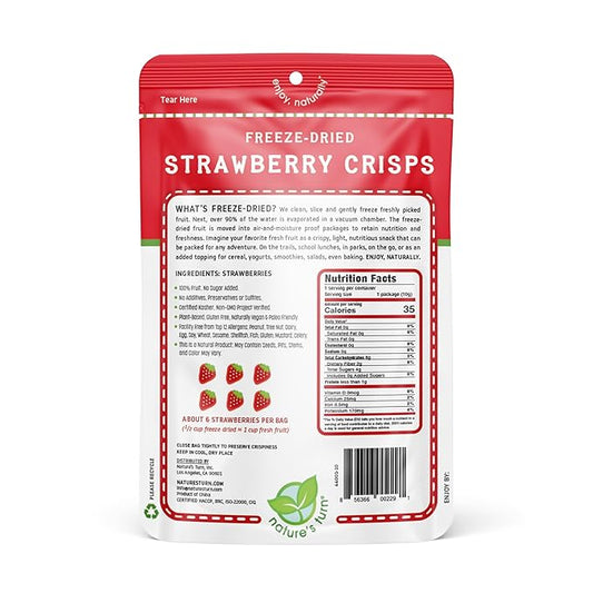 Nature’s Turn Freeze-Dried Strawberry Crisps – Healthy, Gluten-Free, Crispy & Delicious, Plant-Based Snack, Ideal for Cereal, Smoothies, School Lunches, & On-the-Go, Bags of 24 (0.35 oz Each)