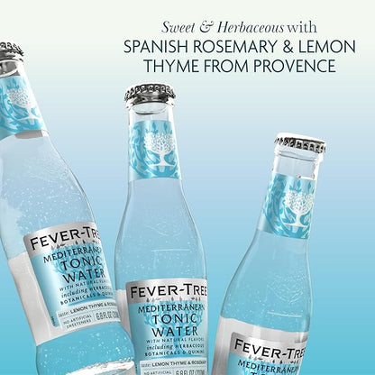 Fever-Tree Mediterranean Tonic Water Glass Bottles, No Artificial Sweeteners, Flavorings & Preservatives, 6.8 Fl Oz (Pack of 24)