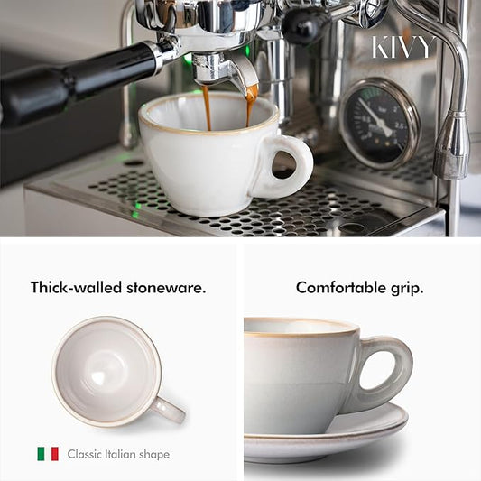 KIVY Cappuccino cups set [4x 8oz] - Thick-walled stoneware cappuccino cup set for latte art - Cappuccino coffee cups - Tazas de cafe - Latte cups - Ceramic latte art cup and saucer set of 4 - Grey